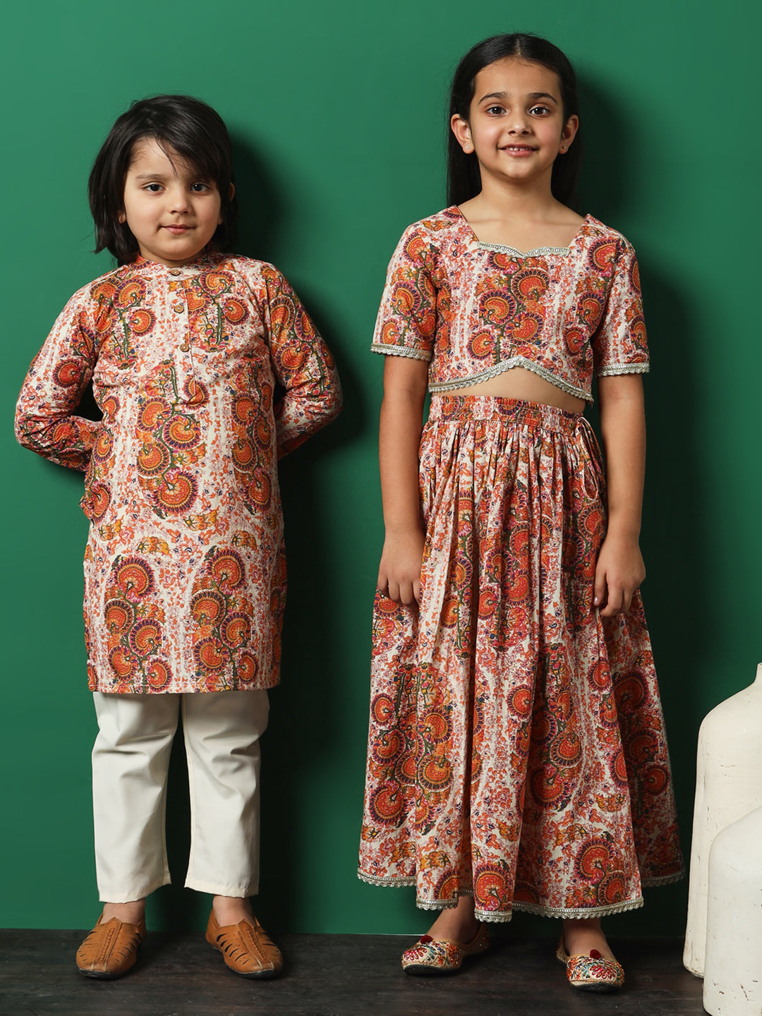 Rosy Glow Printed Cotton Lehenga Choli with Gota Lace