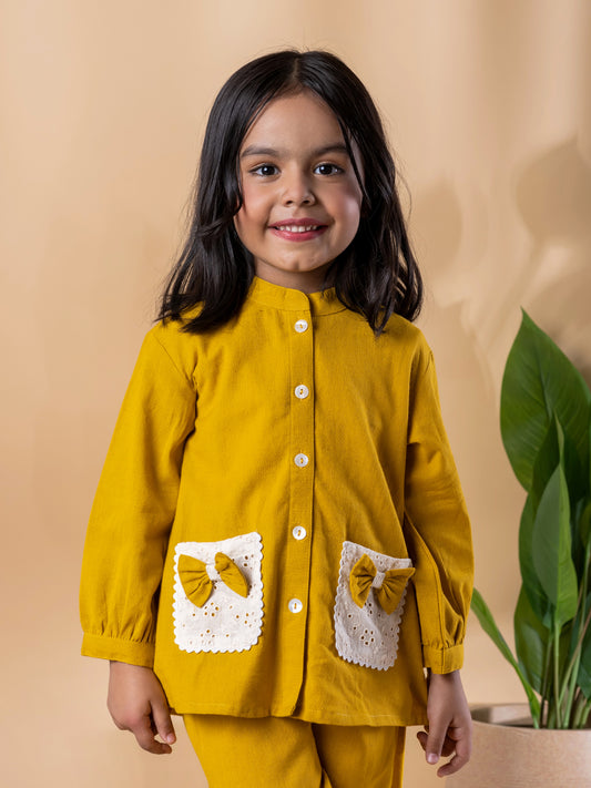 Golden Bloom Embroidered Cotton Flex Outfit – Girls