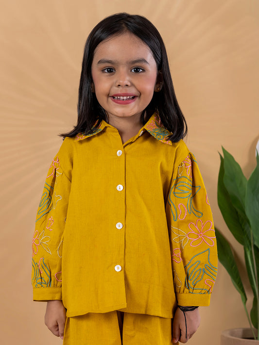 Golden Glow Embroidered Cotton Flex Outfit – Girls
