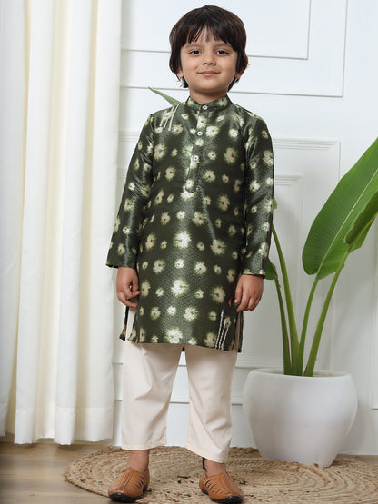 Emerald Royal – Bandhej Silk Kurta with Cream Pyjama