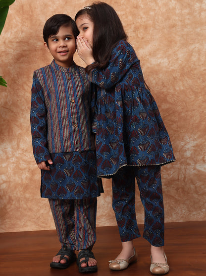 Blue Blossom Kurta Pyjama with Nehru Jacket – Boys