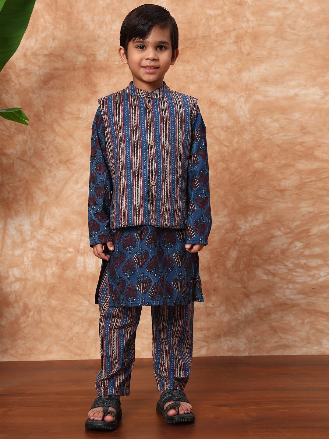 Blue Blossom Kurta Pyjama with Nehru Jacket – Boys