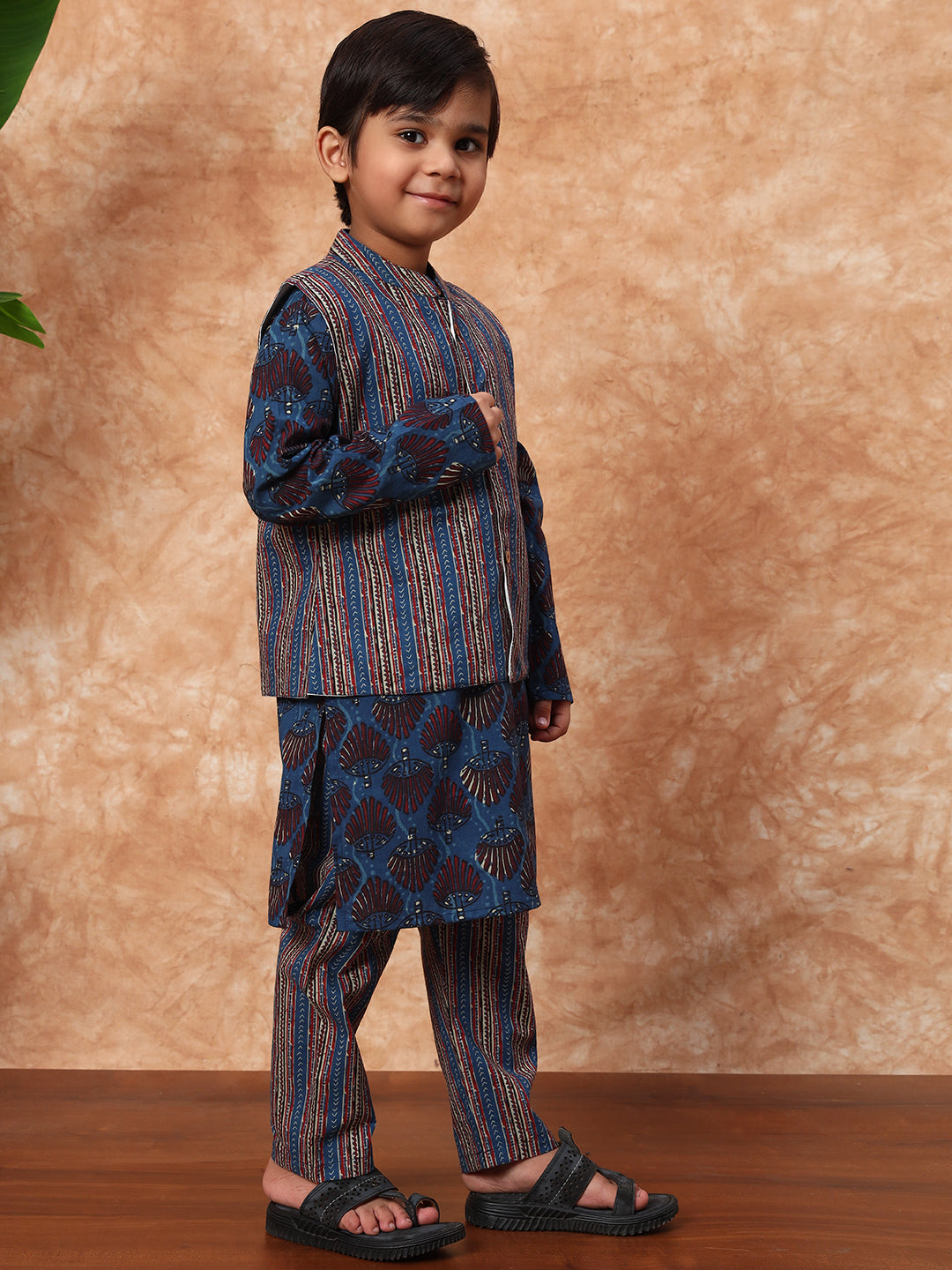 Blue Blossom Kurta Pyjama with Nehru Jacket – Boys