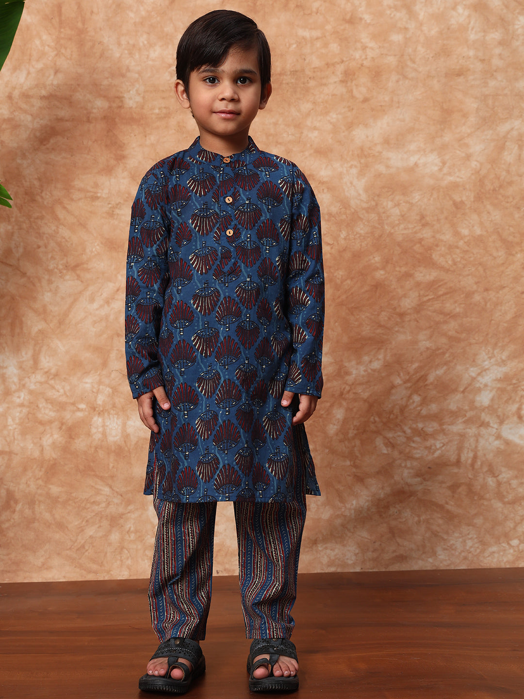 Blue Blossom Kurta Pyjama with Nehru Jacket – Boys