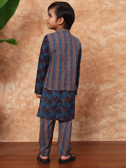 Blue Blossom Kurta Pyjama with Nehru Jacket – Boys