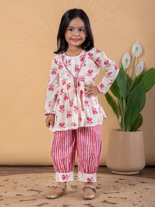 Blush Bloom – Floral Peplum Kurti & Patiala Set