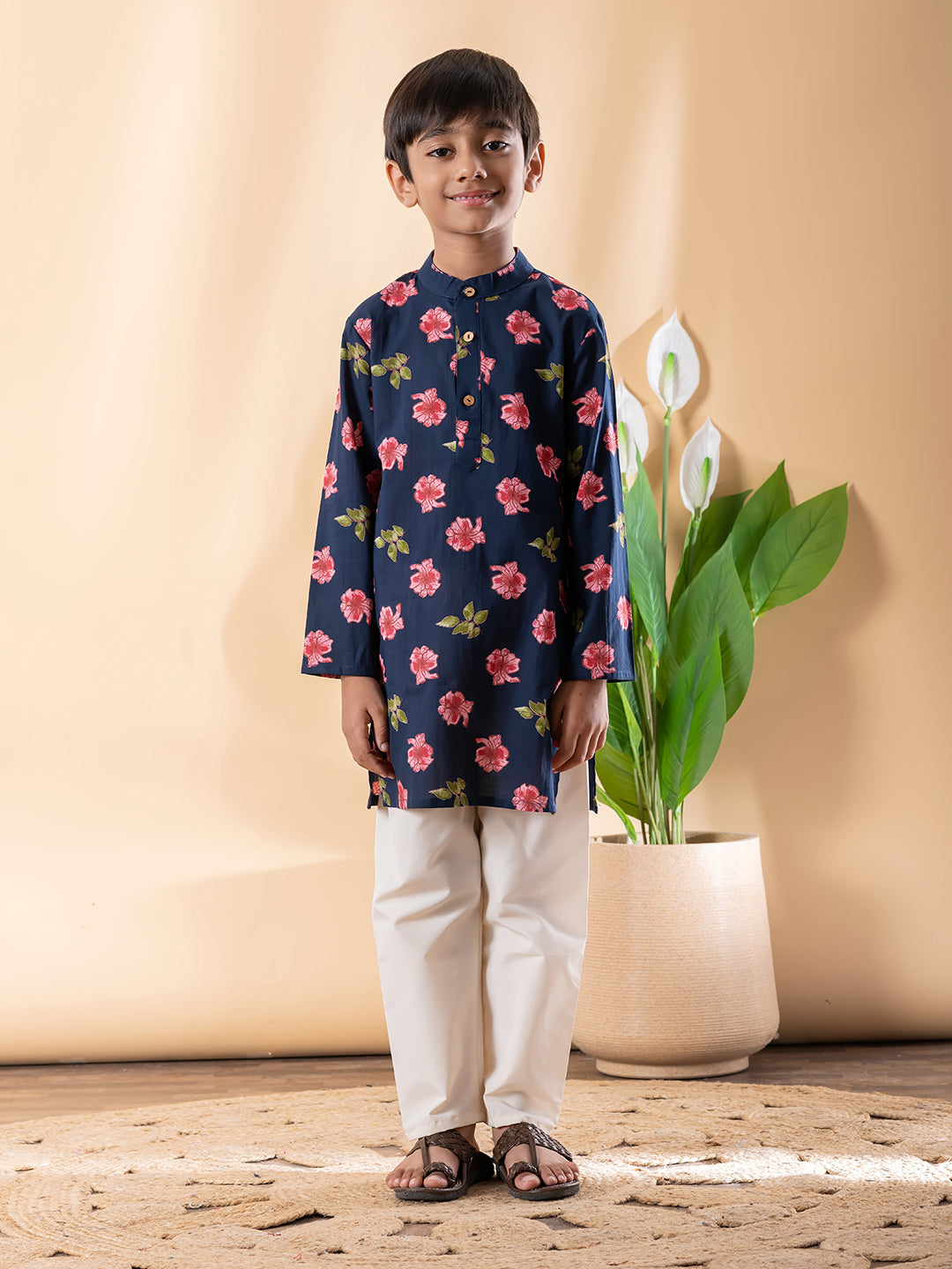 Blue Bloom Kurta Set for Boys