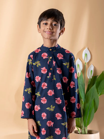 Blue Bloom Kurta Set for Boys