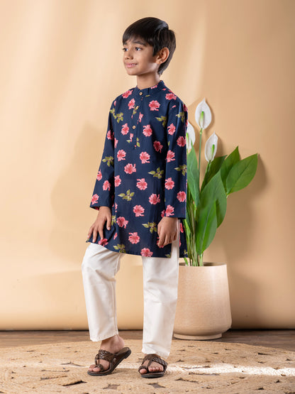 Blue Bloom Kurta Set for Boys