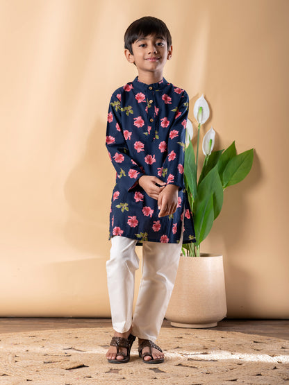 Blue Bloom Kurta Set for Boys