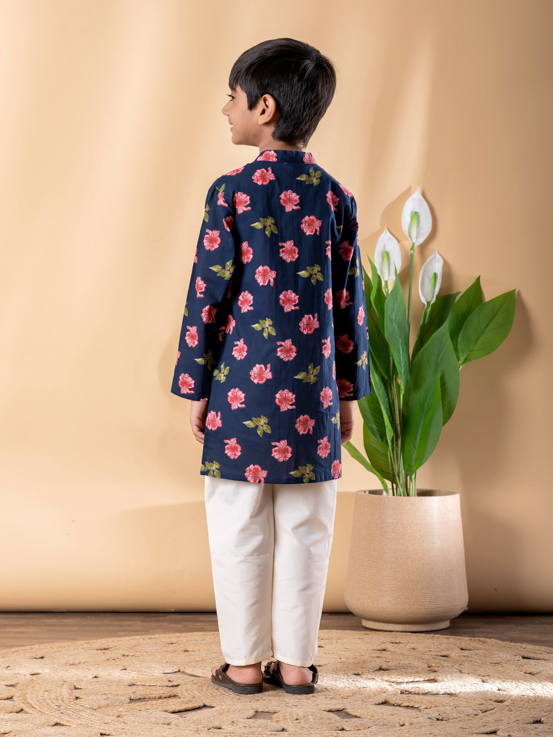 Blue Bloom Kurta Set for Boys