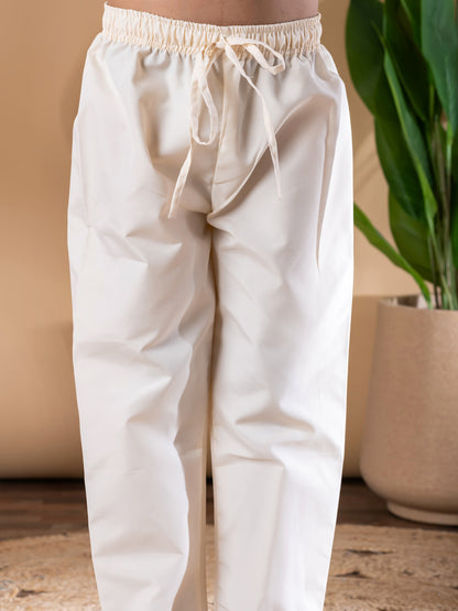 Beige Floral Ethnic Kurta Set with Nehru Jacket – Boys