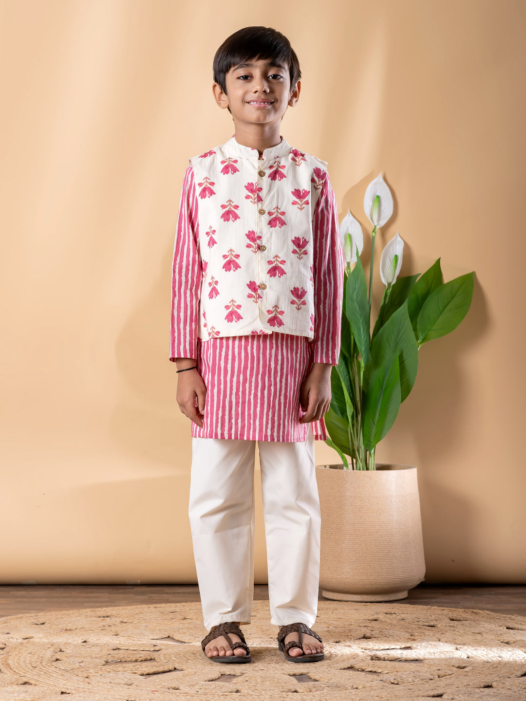 Floral Rose Kurta Set with Jacket