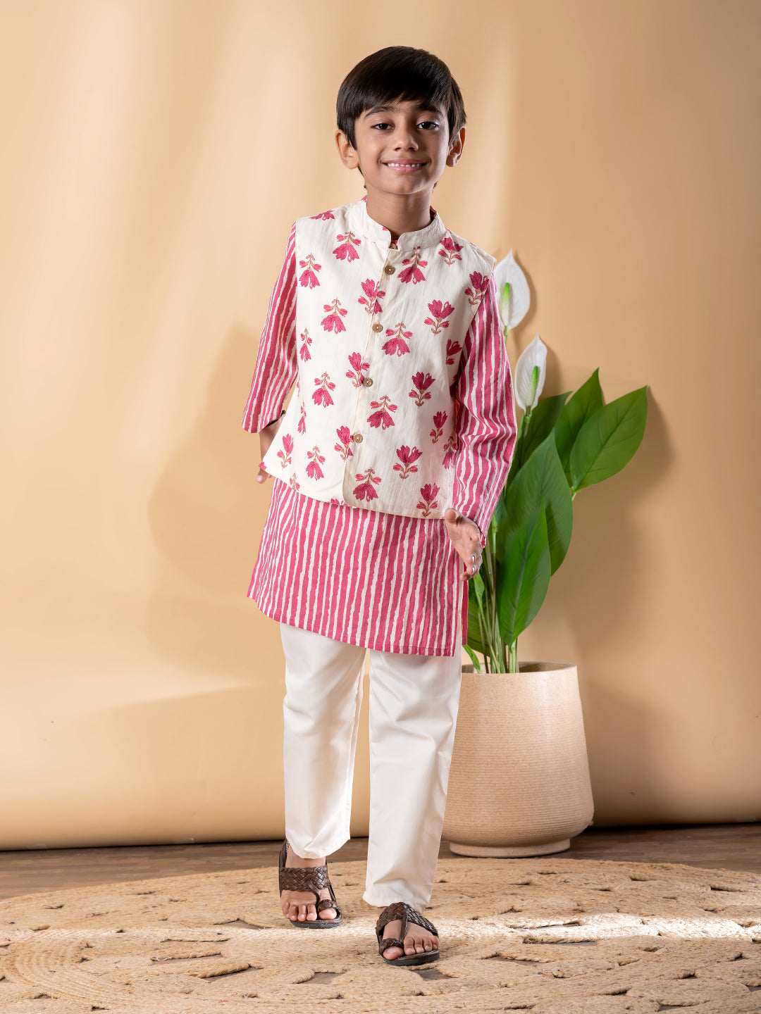 Floral Rose Kurta Set with Jacket