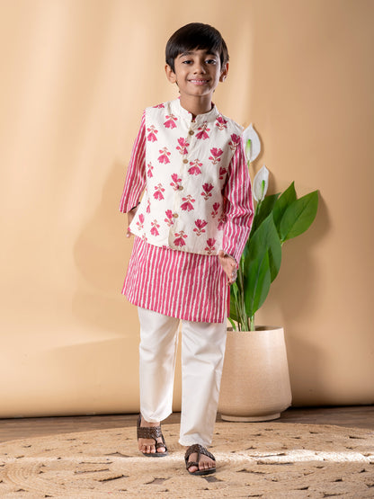 Floral Rose Kurta Set with Jacket