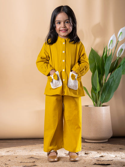 Golden Bloom Embroidered Cotton Flex Outfit – Girls