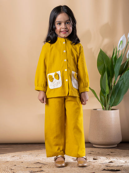 Golden Bloom Embroidered Cotton Flex Outfit – Girls