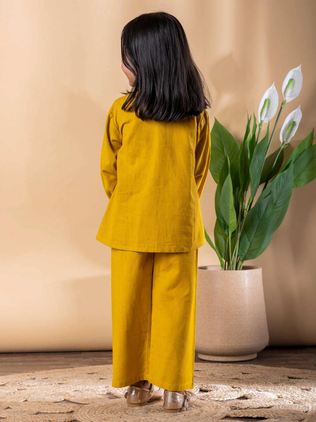 Golden Bloom Embroidered Cotton Flex Outfit – Girls