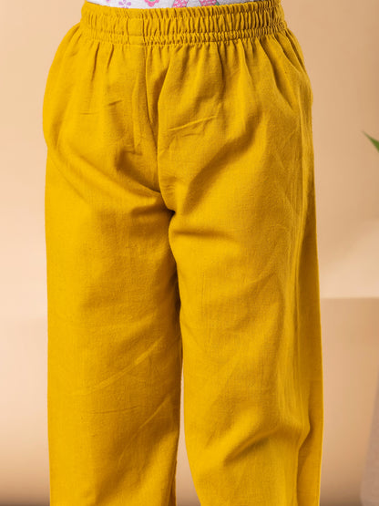 Golden Bloom Embroidered Cotton Flex Outfit – Girls