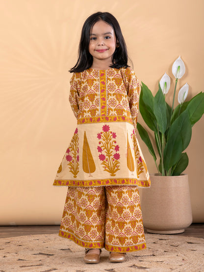 Golden Floral Peplum Kurti & Palazzo