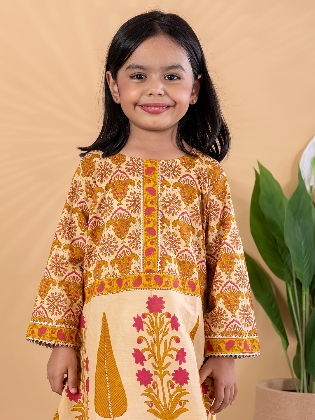 Golden Floral Peplum Kurti & Palazzo