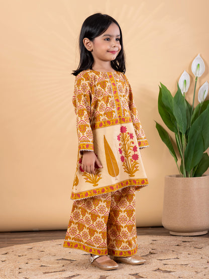 Golden Floral Peplum Kurti & Palazzo