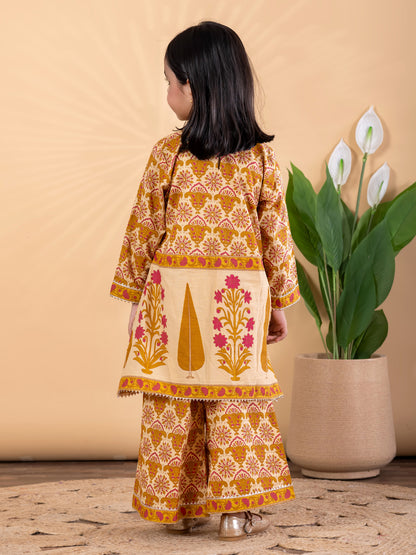 Golden Floral Peplum Kurti & Palazzo