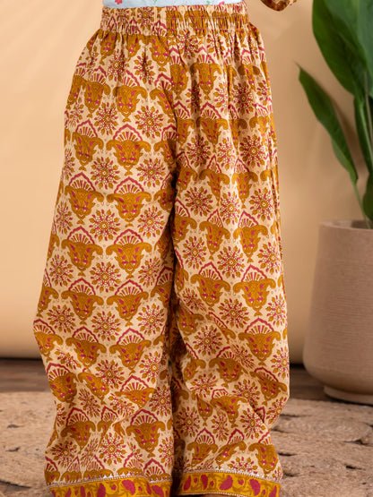 Golden Floral Peplum Kurti & Palazzo