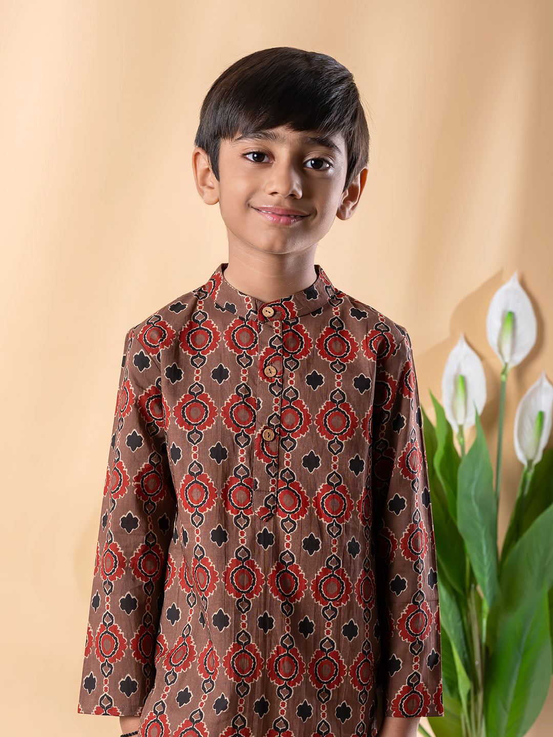 Brown Heritage Print Kurta & Pyjama
