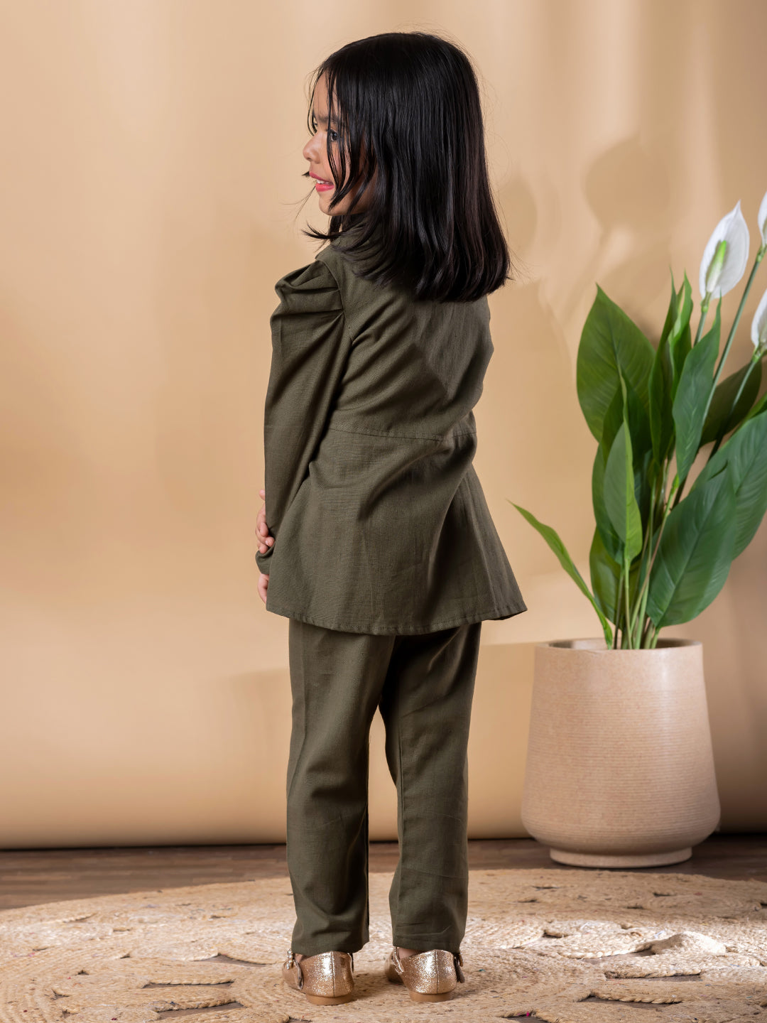 Green Blossom Embroidered Cotton Flex Outfit – Girls