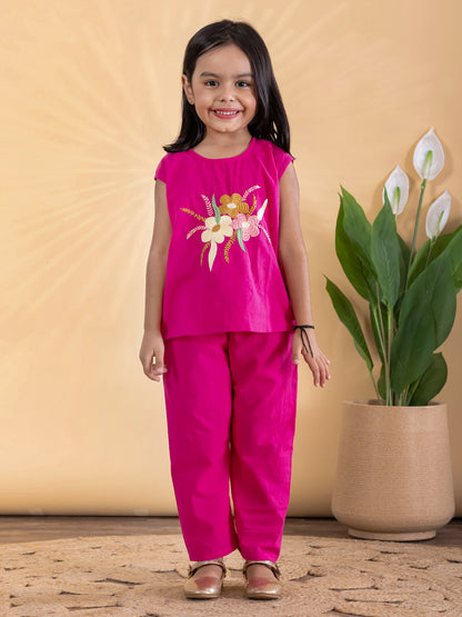 Rosy Glow Embroidered Cotton Flex Set – Girls