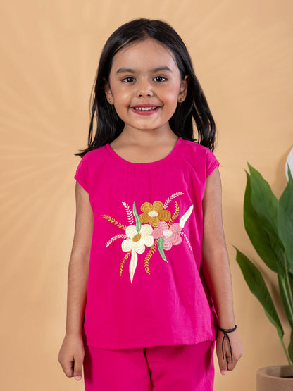 Rosy Glow Embroidered Cotton Flex Set – Girls