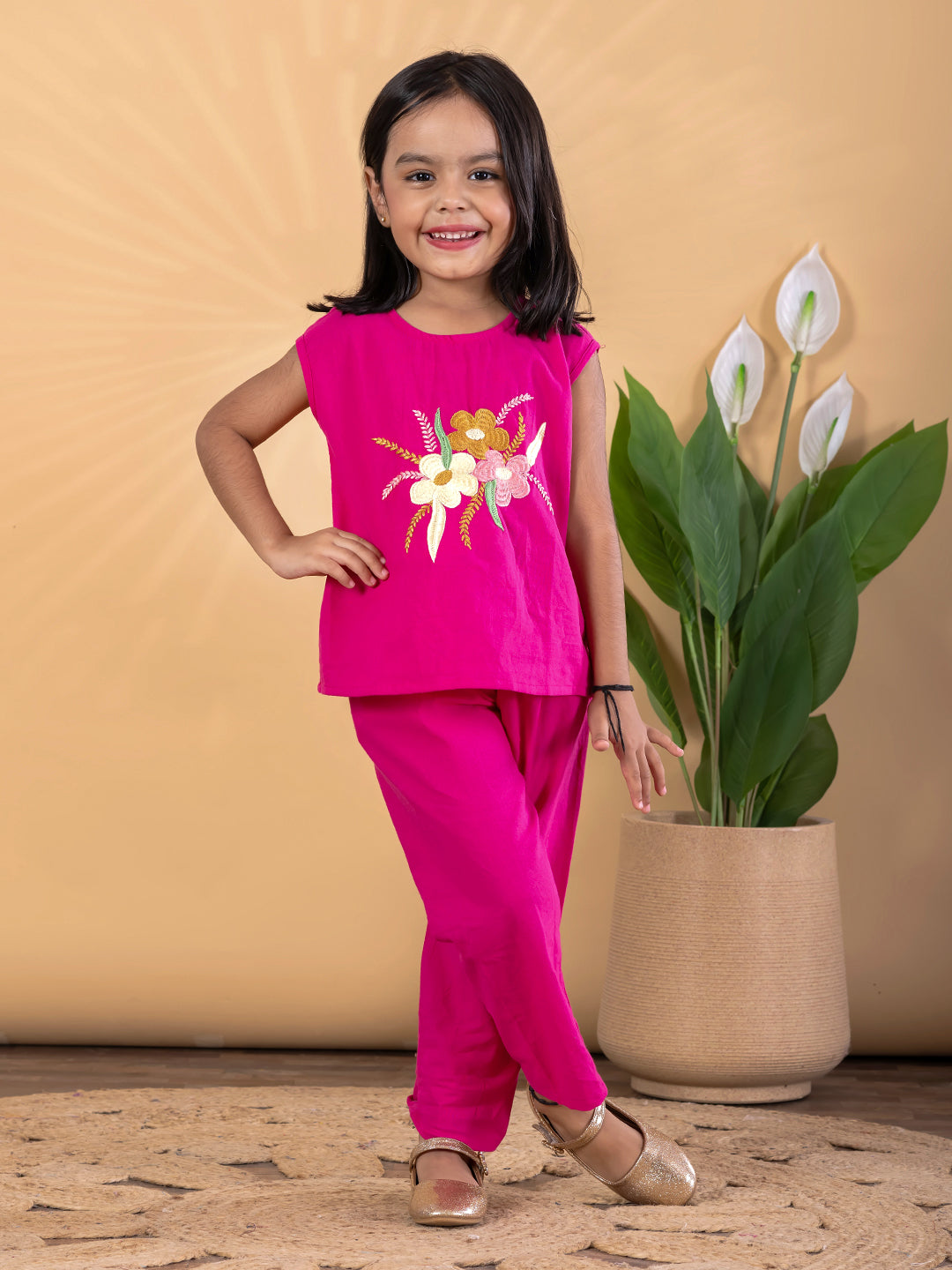 Rosy Glow Embroidered Cotton Flex Set – Girls