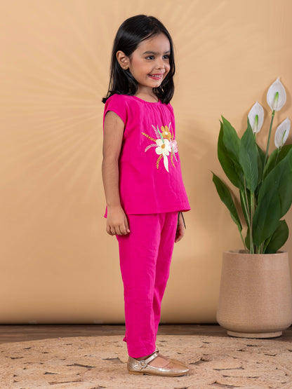 Rosy Glow Embroidered Cotton Flex Set – Girls