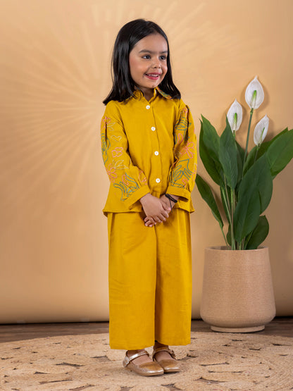 Golden Glow Embroidered Cotton Flex Outfit – Girls