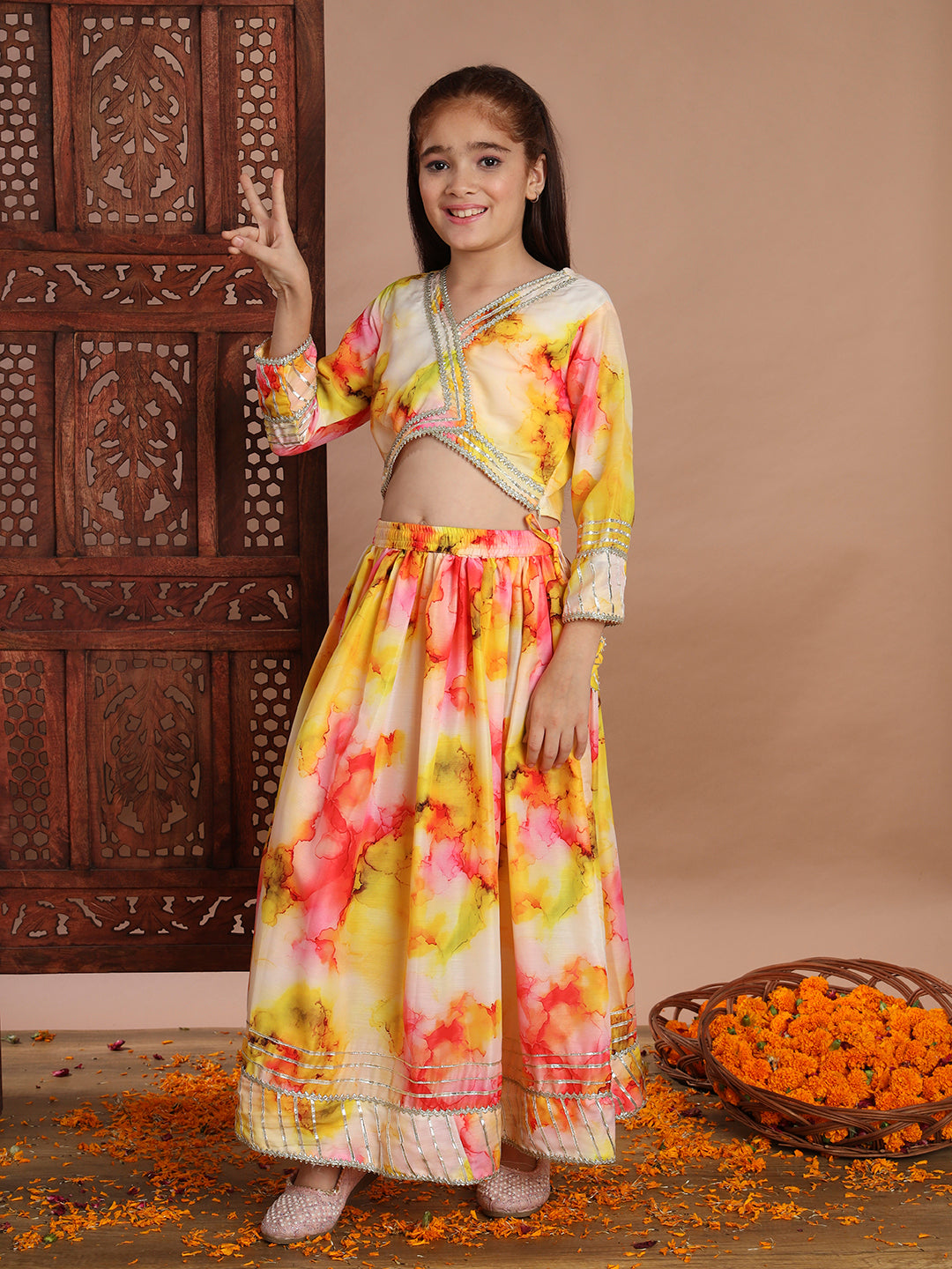 Golden Waves Tie-Dye Lehenga Choli