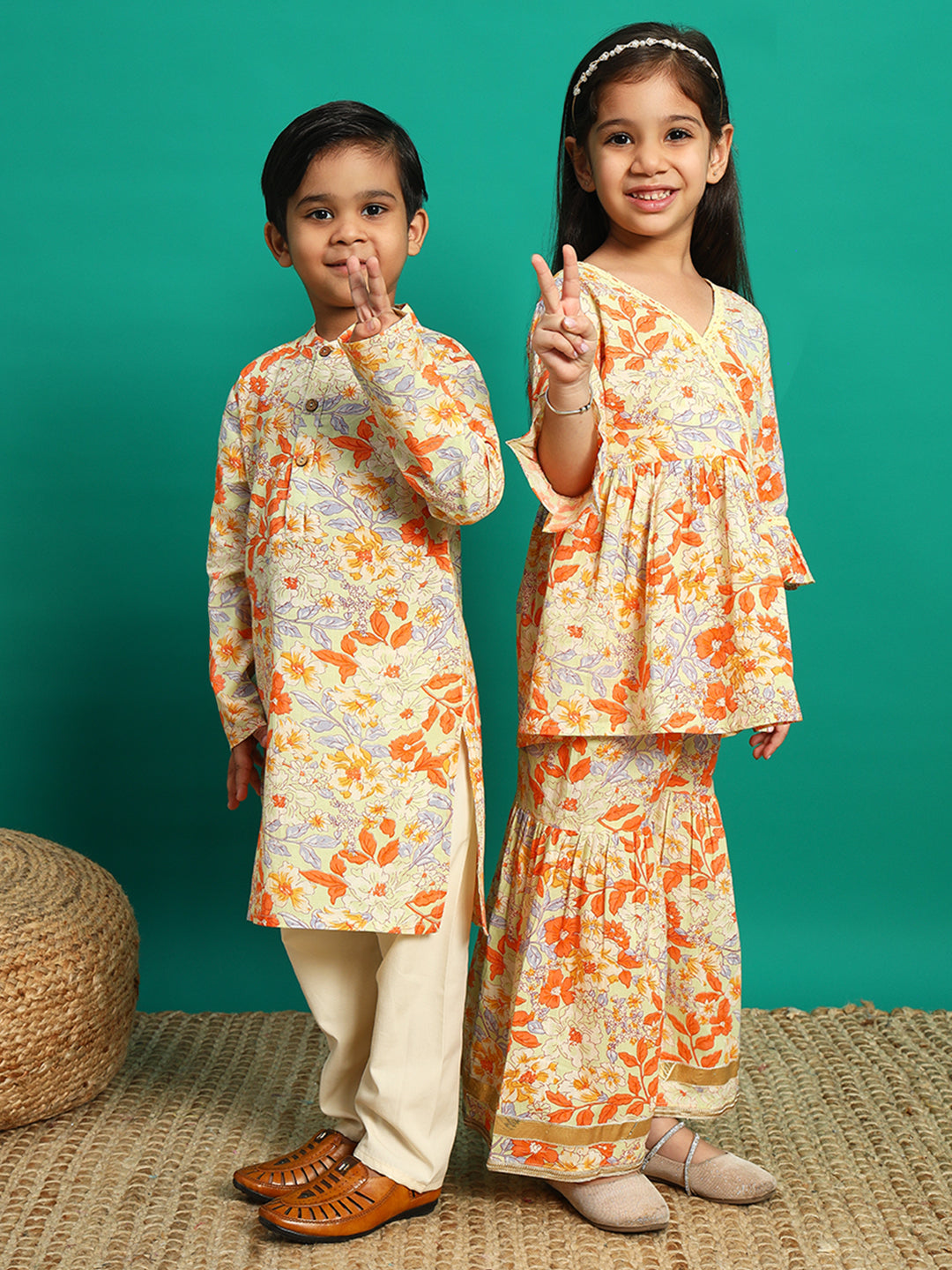Tangerine Elegance Kurti & Sharara