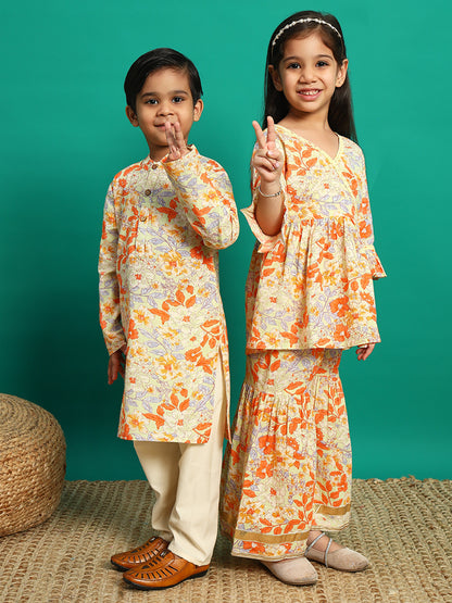 Tangerine Elegance Kurti & Sharara