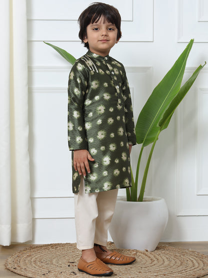 Emerald Royal – Bandhej Silk Kurta with Cream Pyjama