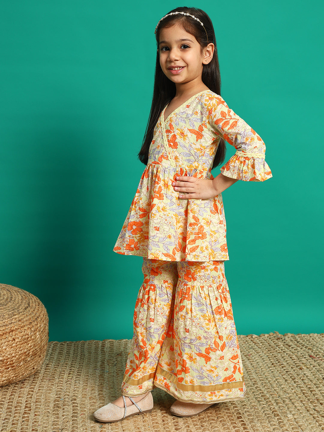 Tangerine Elegance Kurti & Sharara