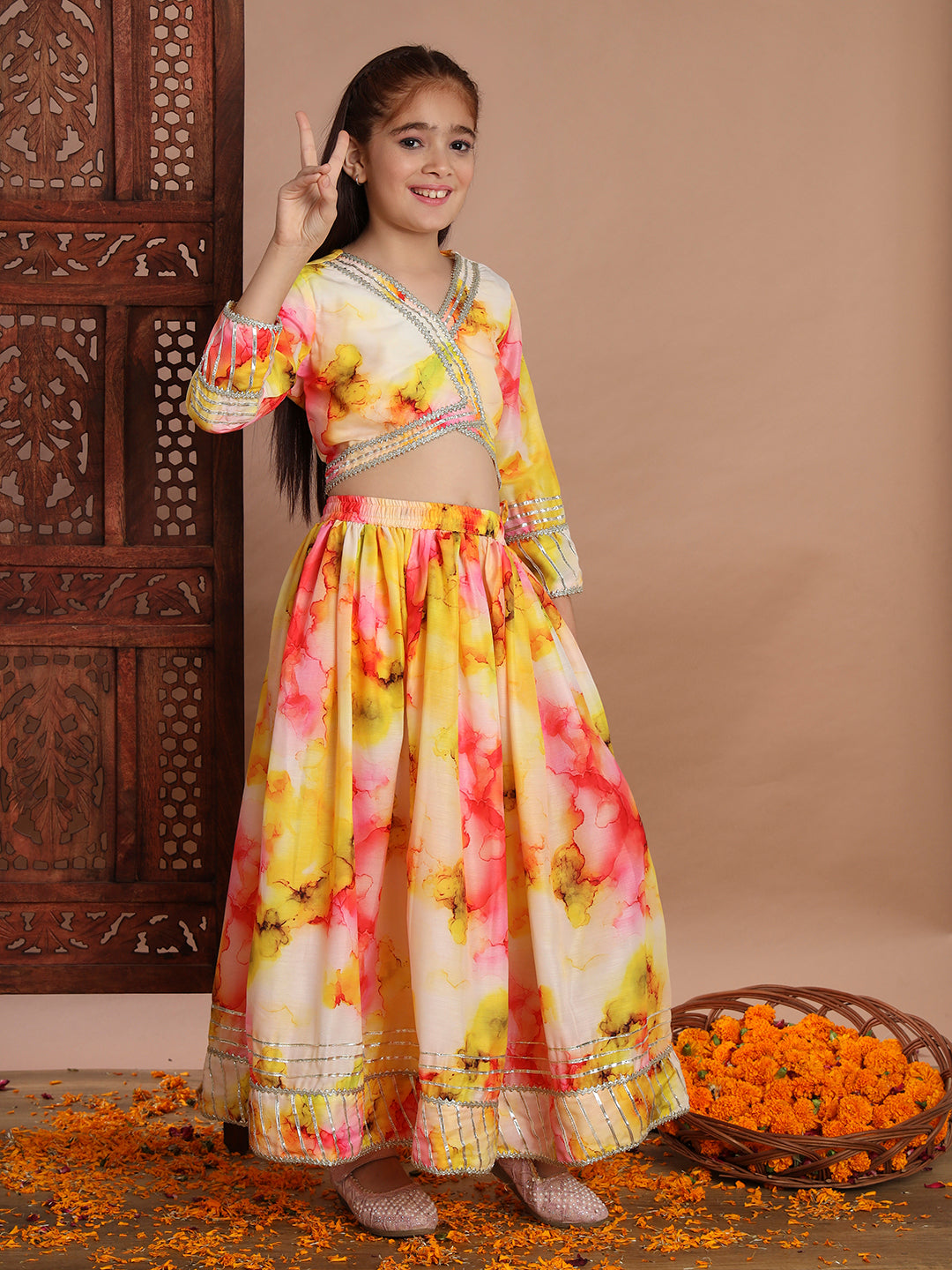 Golden Waves Tie-Dye Lehenga Choli