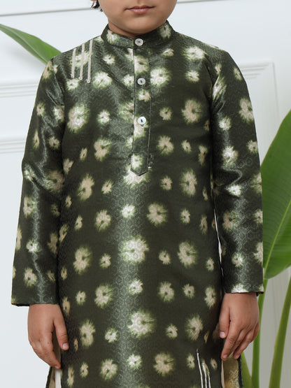 Emerald Royal – Bandhej Silk Kurta with Cream Pyjama