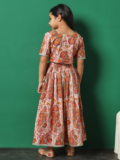 Rosy Glow Printed Cotton Lehenga Choli with Gota Lace