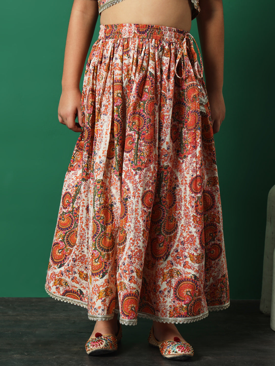 Rosy Glow Printed Cotton Lehenga Choli with Gota Lace